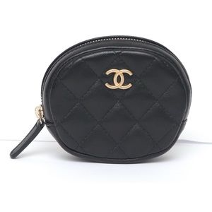 CHANEL Black Lambskin Leather Quilted O-Coin Purse Case Bag Gold 19A 2019